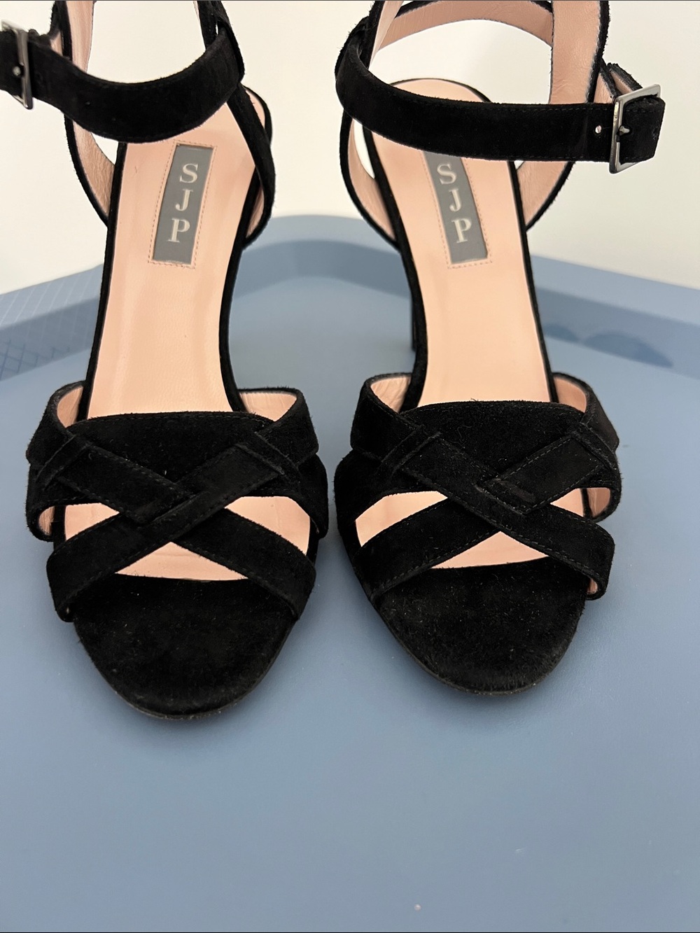 SJP sarah jessica parker cameron black suede open toe criss cross sandals heels - Picture 5 of 13